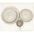 16cs aardewerk kleurrijke rand servies set